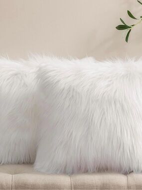 Plush White Faux Fur Accent Pillows
